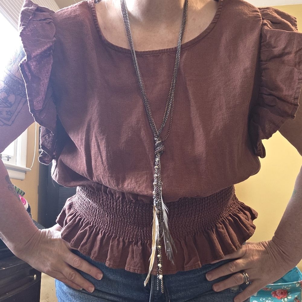 Cupcakes and Cashmere Brown Flutter Sleeve Top - Picture 3 of 8